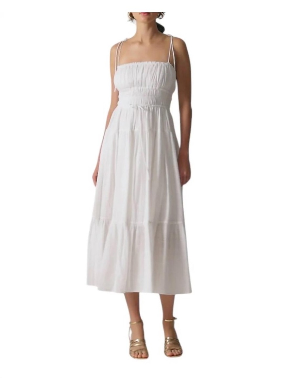 J. Crew White Midi Sundress with Smocked Bodice
